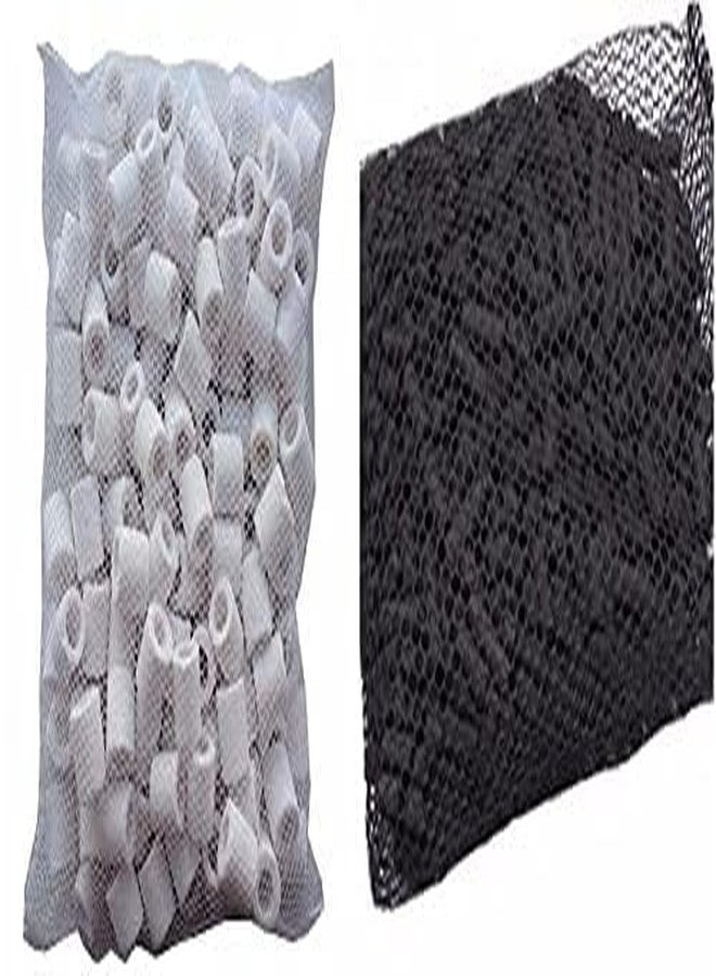 BLUTAILS 500g Activated Carbon + 500g Ceramic Rings with Net Bag All Aquarium Fish Tank